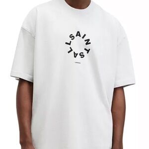 All Saints White Short Sleeve Tee with Black Circular Logo
